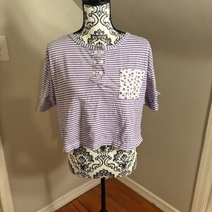 Vintage American Dreams purple And White striped Crop top size medium cow print